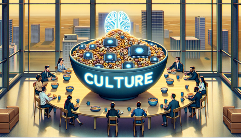 DALL-E 3 office breakfast nook with AI symbolism