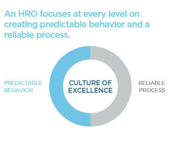 A circle graphic depicting a culture of excellence being made up of predictable behavior and reliable process. 
