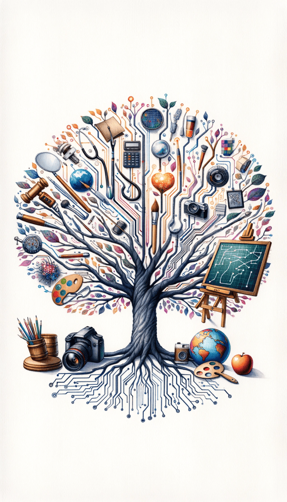 DALL-E 3 tree of knowledge with AI elements